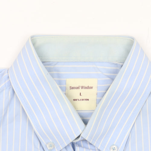 Samuel Windsor Men's Blue Striped Short Sleeve Shirt