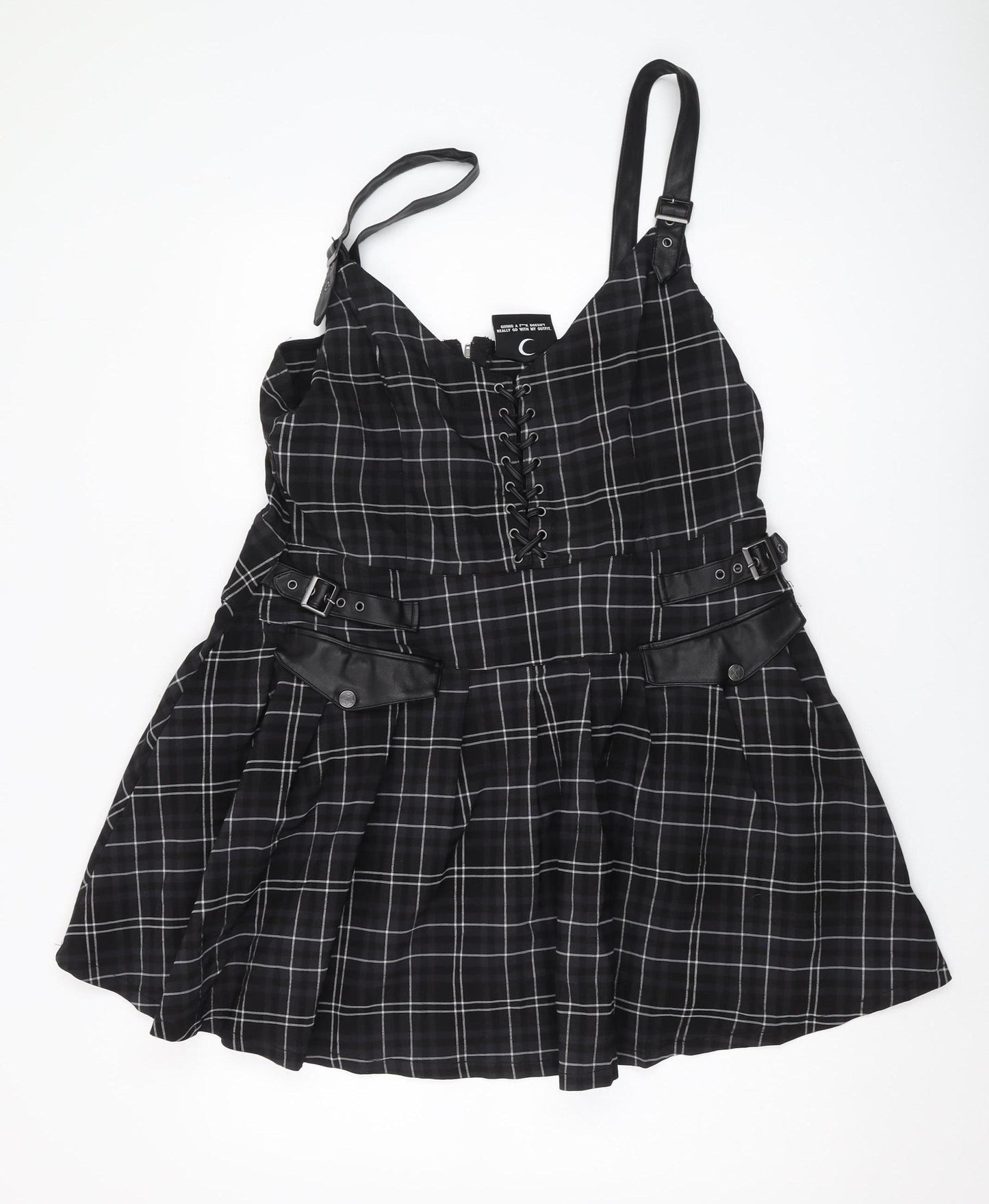 Killstar Women's Black Plaid Pinafore Dress 3XL
