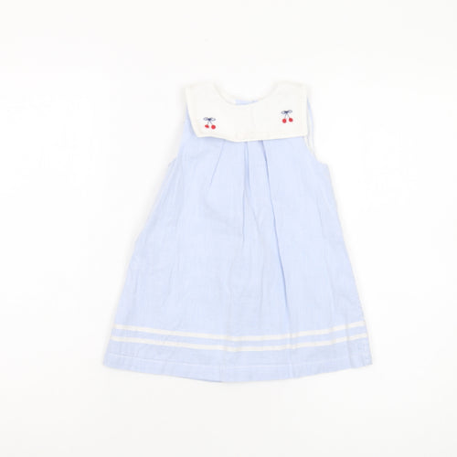 M&Co Girls Blue A-Line Dress, 9-12m, Cotton, New With Tags
