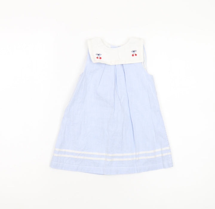 M&Co Girls Blue A-Line Dress, 9-12m, Cotton, New With Tags