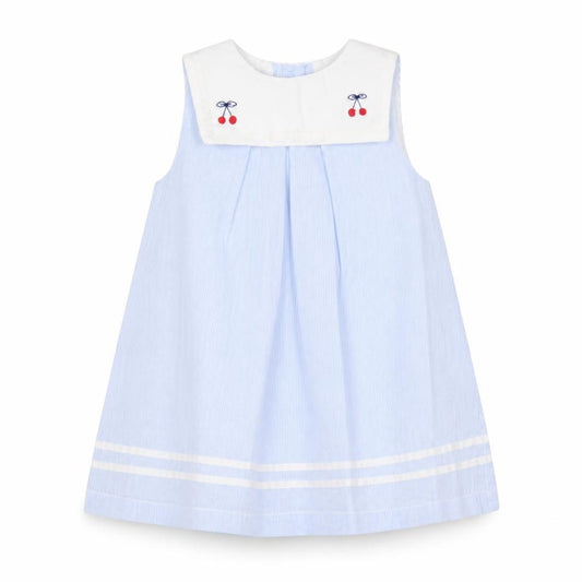 Front view of M&Co girls’ blue a-line dress, 9-12m, cotton, new with tags