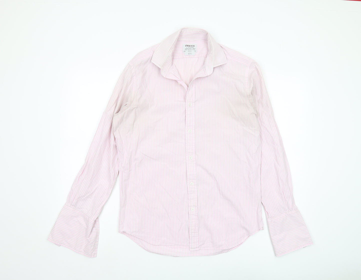 T.M.Lewin Men's Pink Slim Fit Striped Button-Up Shirt L