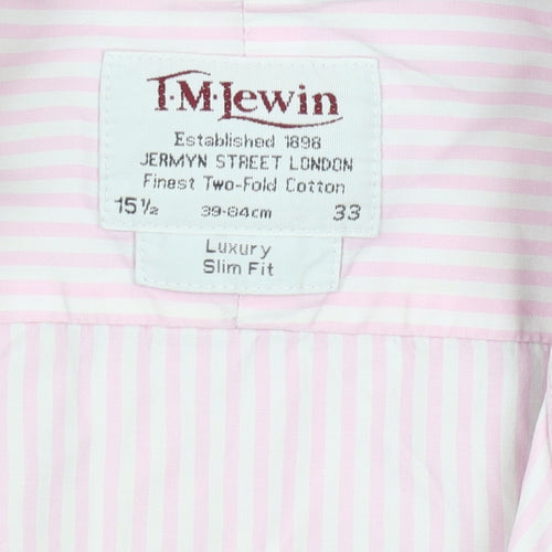 T.M.Lewin Men's Pink Slim Fit Striped Button-Up Shirt L