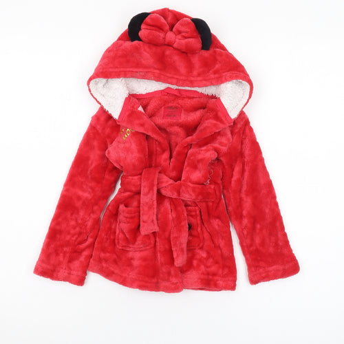 Disney Unisex Baby Red Robe, 24 Months, Hooded Fleece Bow Accent