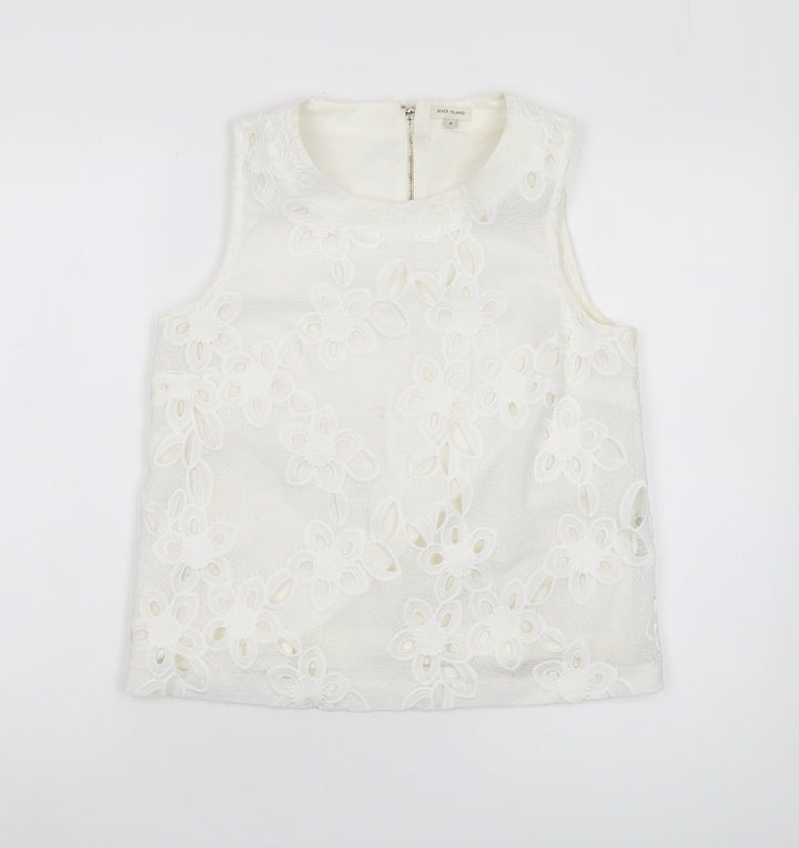 River Island Women's White Floral Tunic Blouse, Size 8