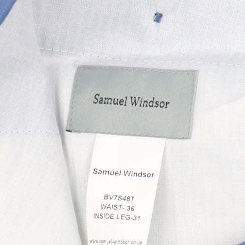 Samuel Windsor Men's Blue Wool Dress Trousers 36