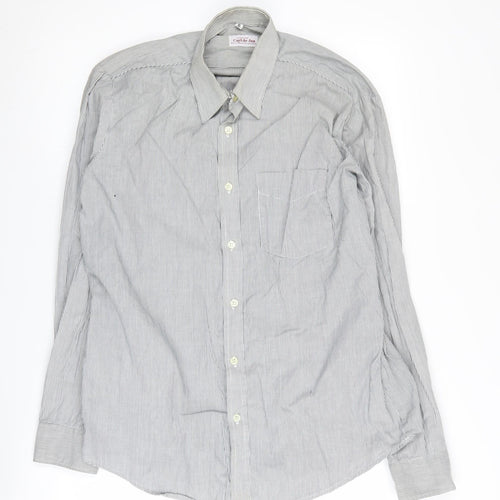 Carl de Jan Men's Grey Striped Cotton Button-Up Shirt