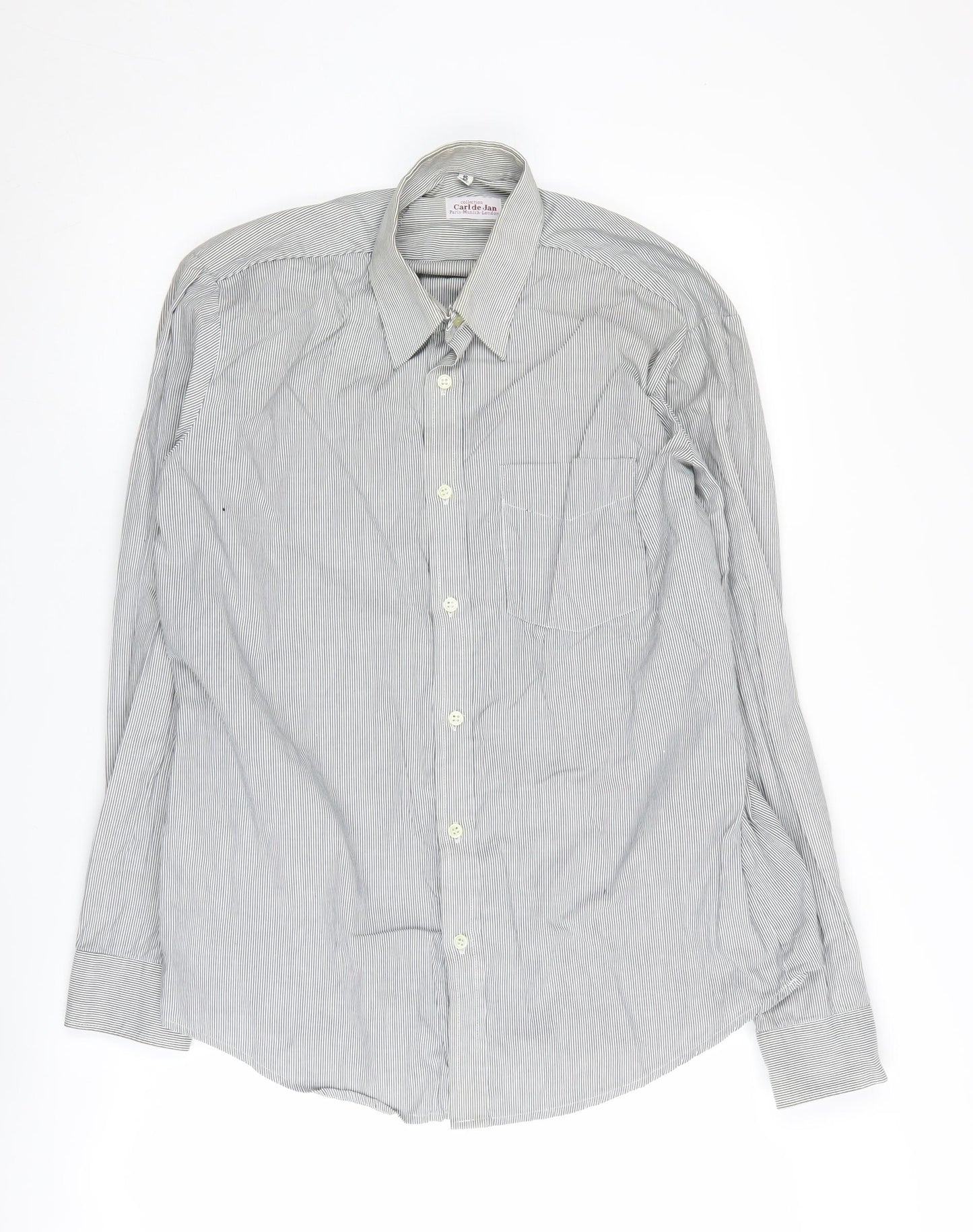 Carl de Jan Men's Grey Striped Cotton Button-Up Shirt