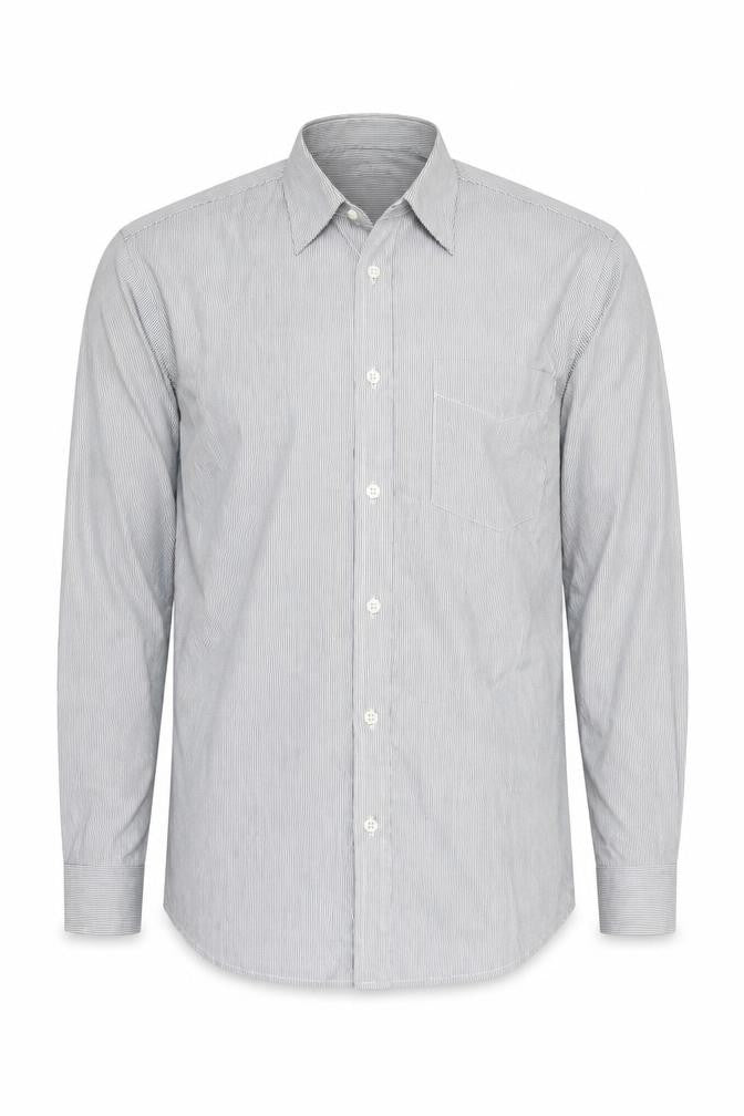 Front view of Carl de Jan Men's Grey Striped Cotton Button-Up Shirt