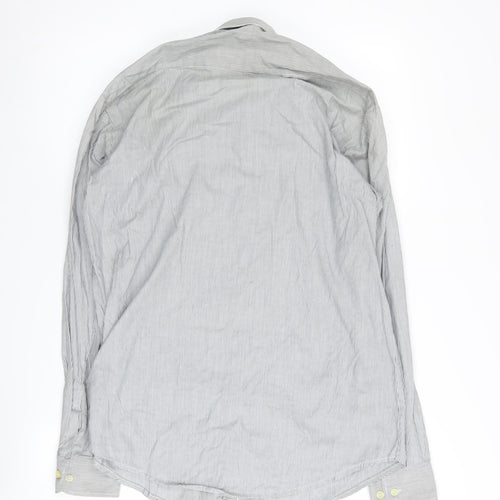 Carl de Jan Men's Grey Striped Cotton Button-Up Shirt