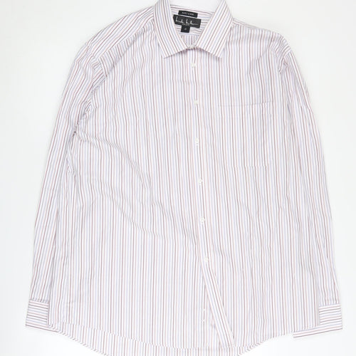Nicole Miller Men's White Striped Classic Button-Up Shirt