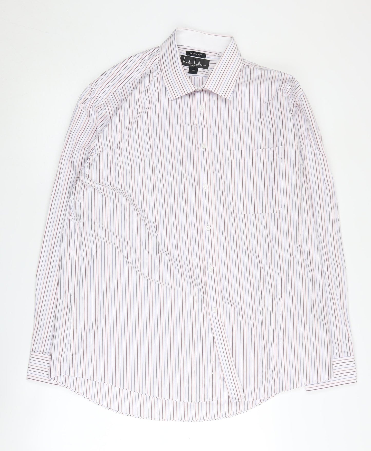 Nicole Miller Men's White Striped Classic Button-Up Shirt