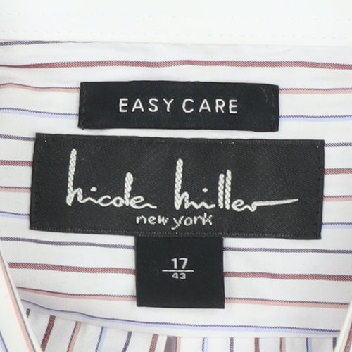 Nicole Miller Men's White Striped Classic Button-Up Shirt