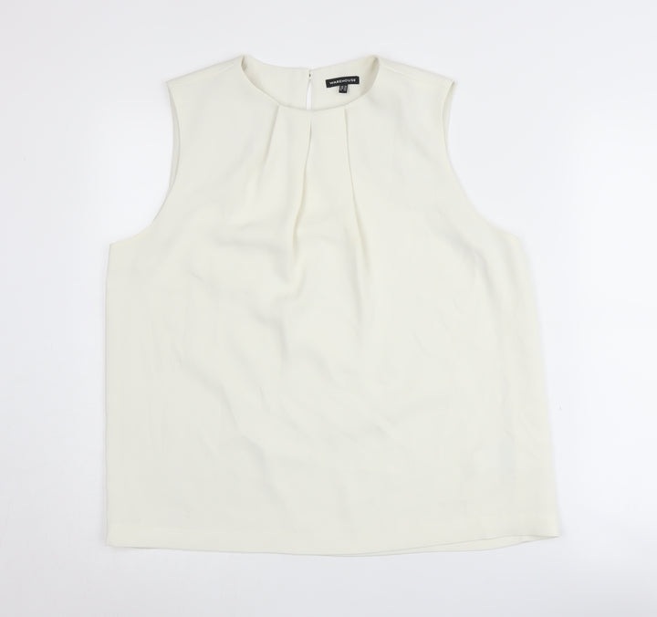 Warehouse Women's Ivory Blouse - Size 16, Crew Neck