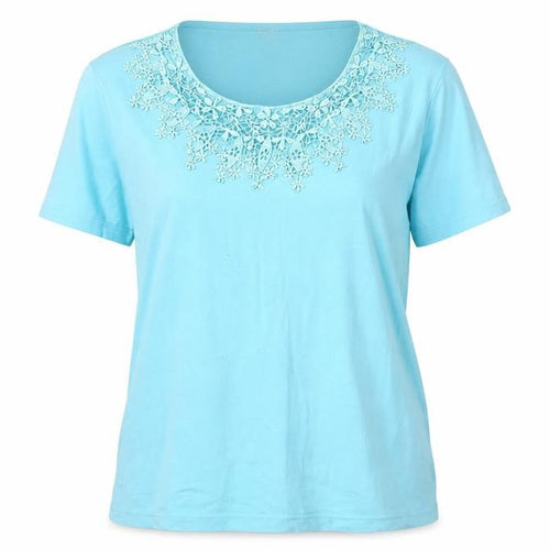 Reflect Collection Women's Blue Cotton Scoop Neck T-Shirt