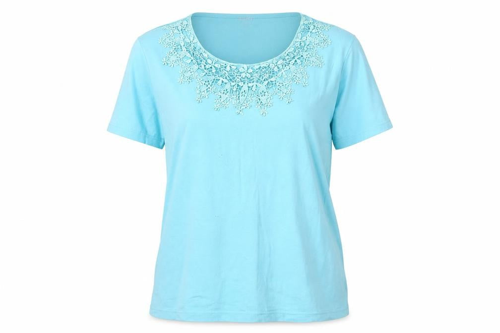 Reflect Collection Women's Blue Cotton Scoop Neck T-Shirt