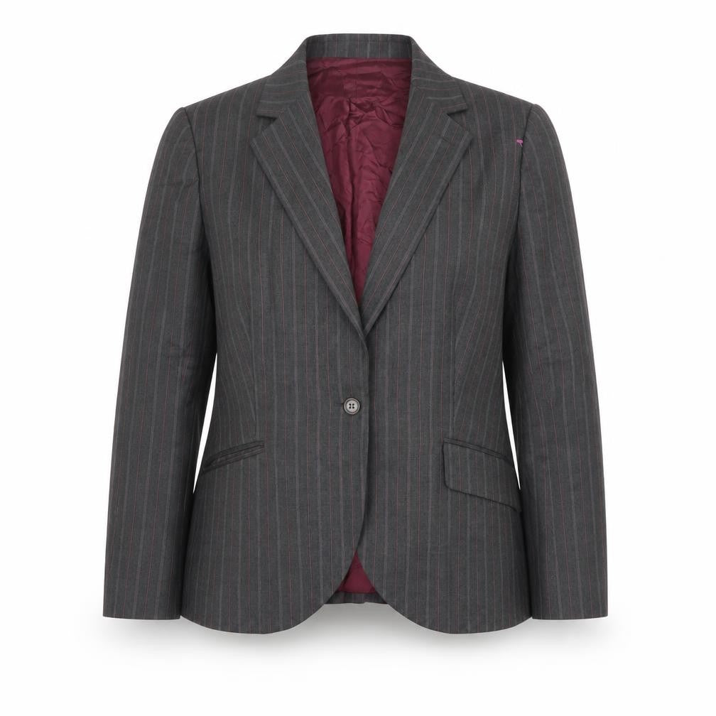 Front view of Brooks Brothers Women Grey Pinstripe Suit Jacket, size 14