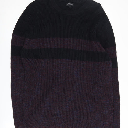 Next Men's Black Striped Cotton Pullover Jumper L