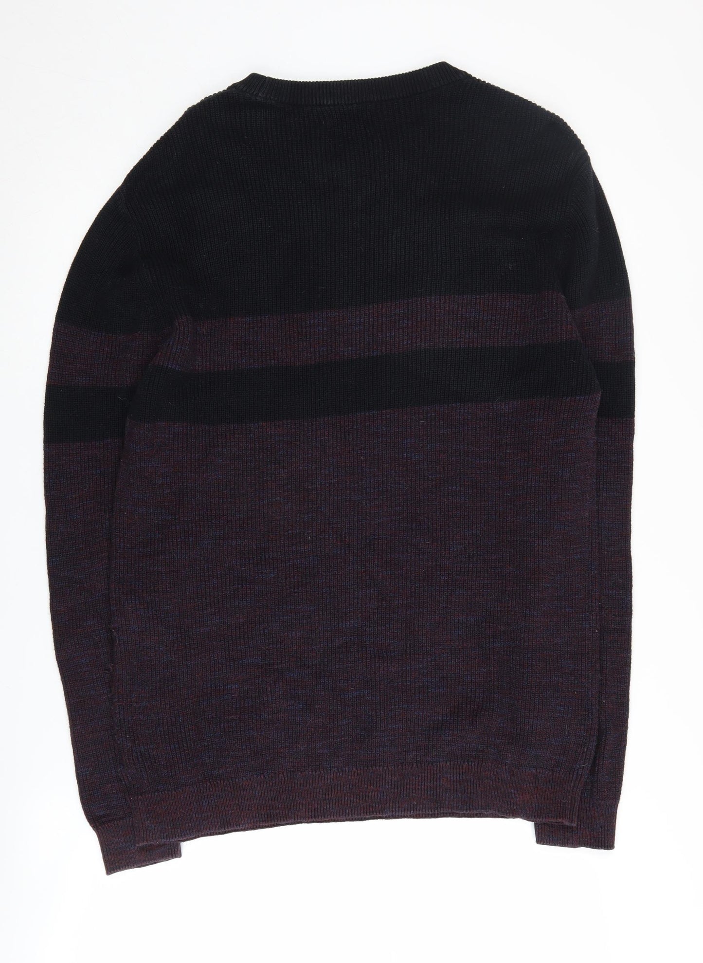 Next Men's Black Striped Cotton Pullover Jumper L