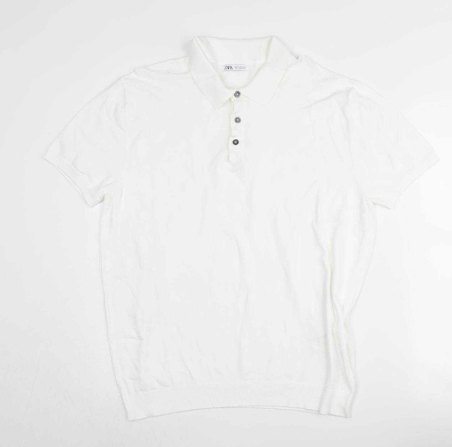 Zara Men's XL Ivory Knit Polo Jumper, Button, Collared