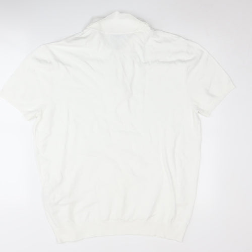 Zara Men's XL Ivory Knit Polo Jumper, Button, Collared