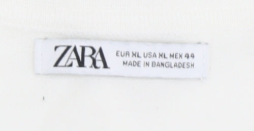 Zara Men's XL Ivory Knit Polo Jumper, Button, Collared