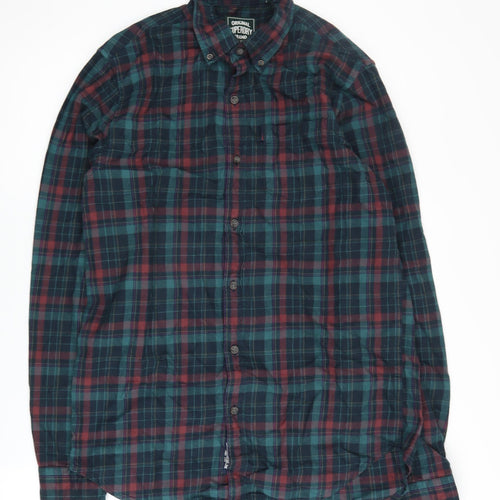 Superdry Men's Checked Green Blue Plaid Shirt L