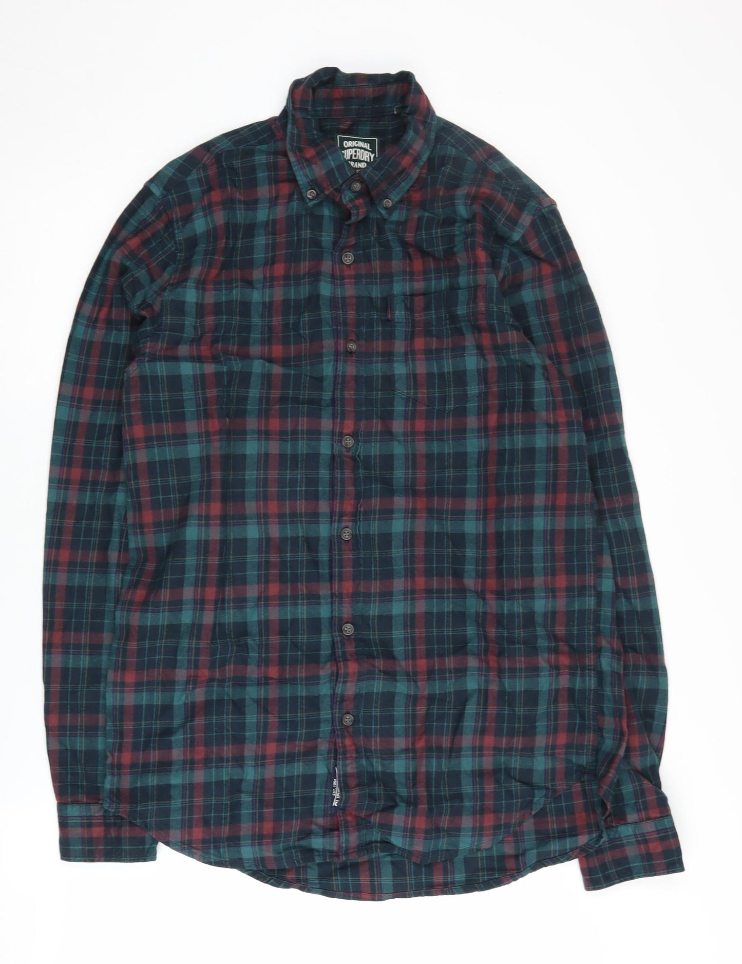 Superdry Men's Checked Green Blue Plaid Shirt L