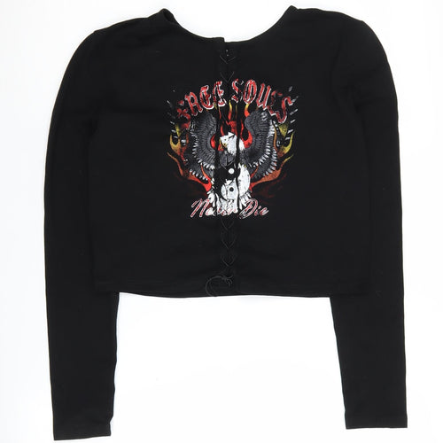 ASOS Design Women's Black Cropped Graphic T-Shirt, Size 14