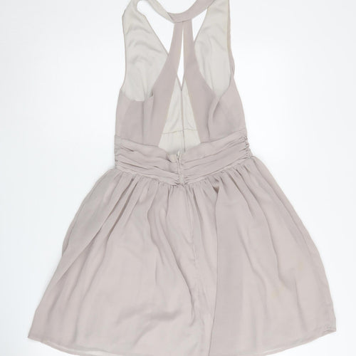 Glamorous Women's Beige Party Dress - S, Sleeveless V-Neck