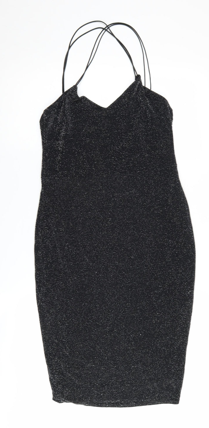 Lipsy Women's Black Bodycon Dress UK 12 Party Sparkle