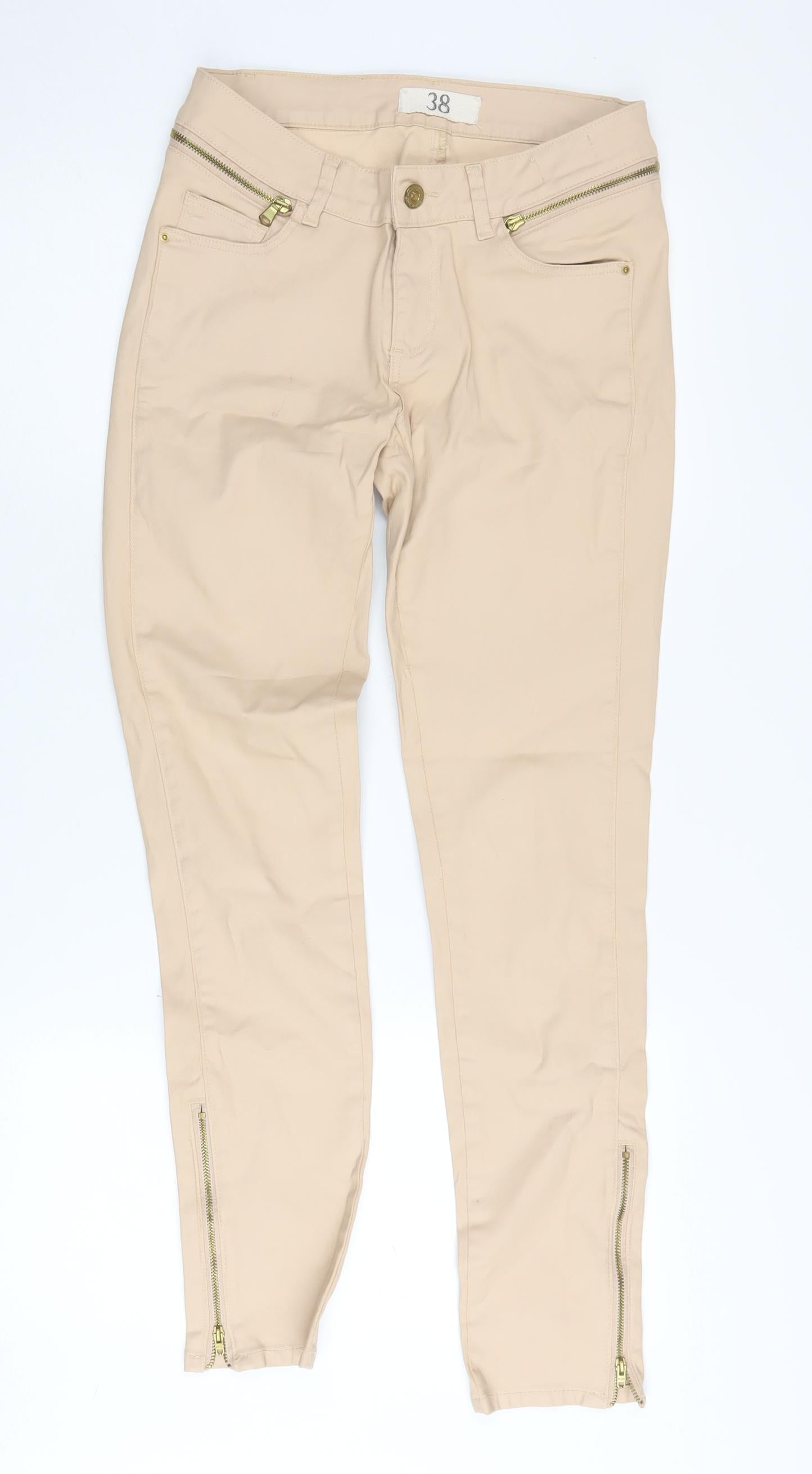Zara Women Beige Skinny Jeans Size 10 Ankle Zip