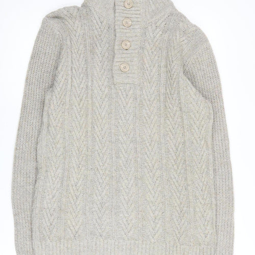 Trait Men's Beige Cable-Knit Henley Jumper Size M