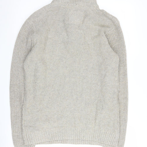 Trait Men's Beige Cable-Knit Henley Jumper Size M