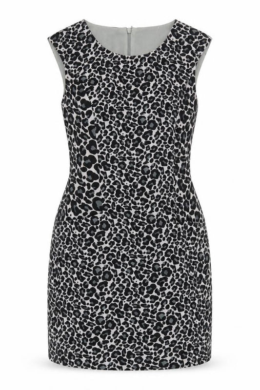 Front view of Oasis Women's Black Animal Print Shift Dress -, size 8