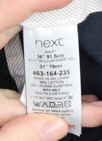 Next Men's Black Chino Trousers 36R with Belt