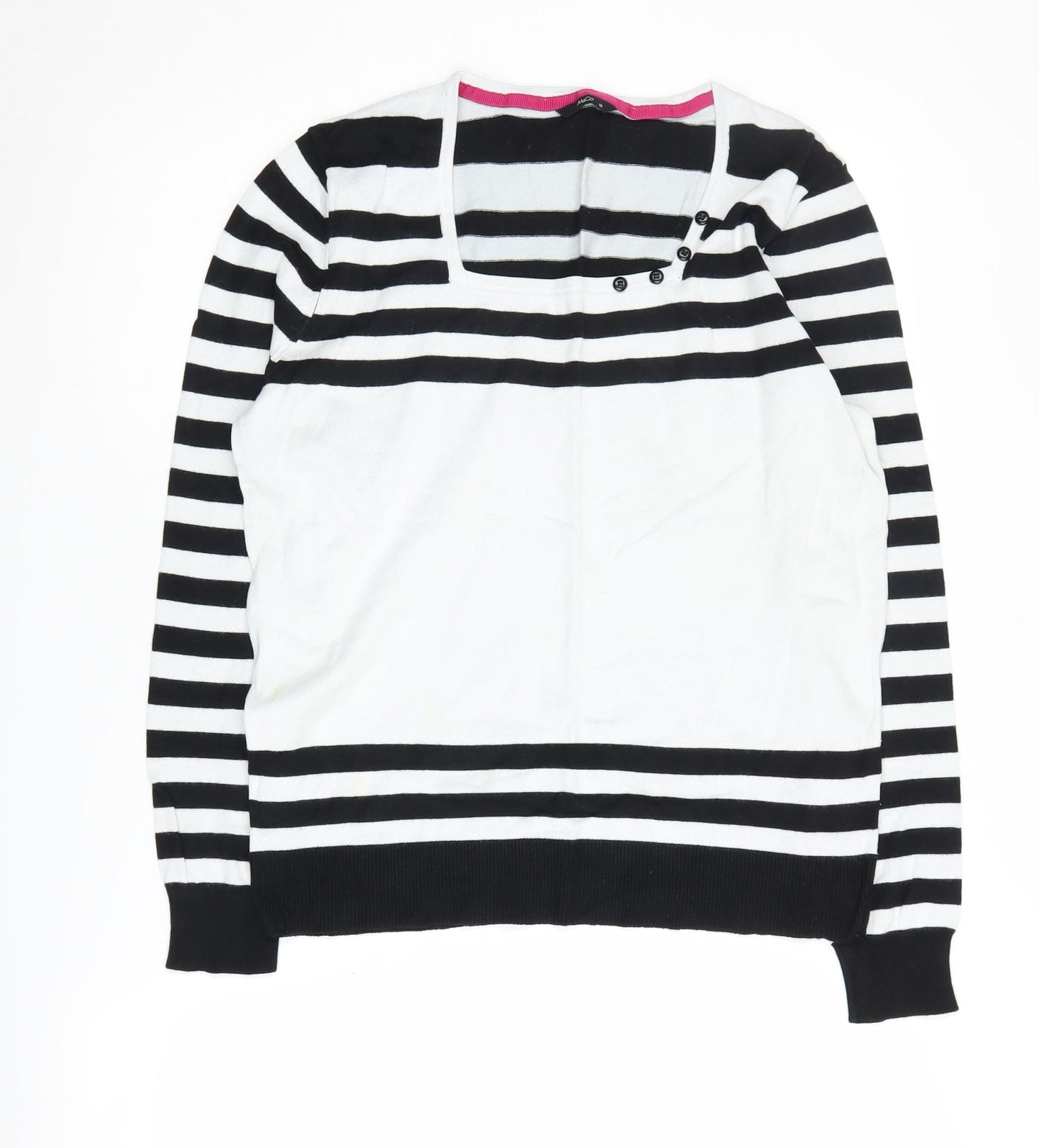 M&Co Women's Black Striped Pullover Jumper Size 16