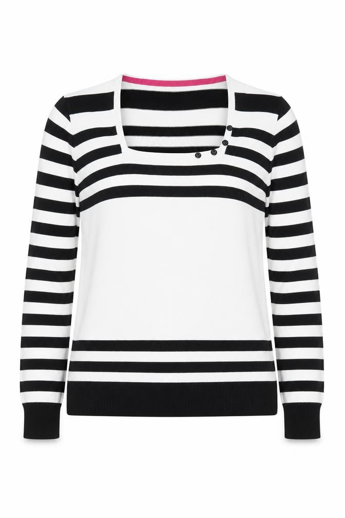 Front view of M&Co Women's Black Striped jumper, size 16