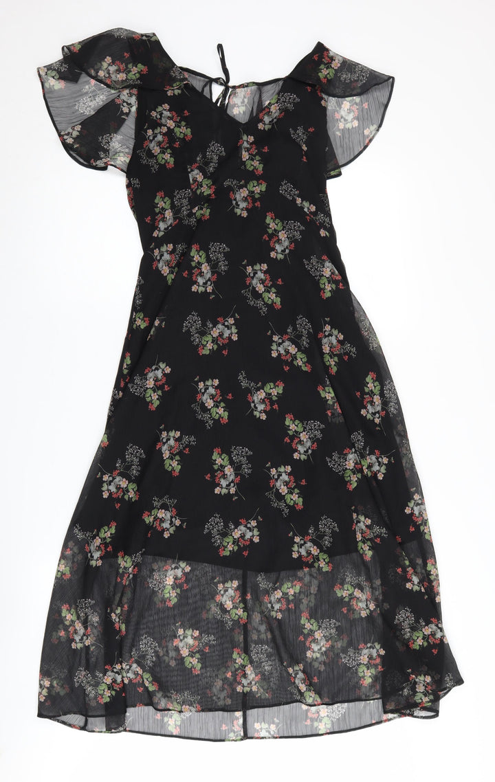River Island Women’s Black Floral Midi Dress Size 8