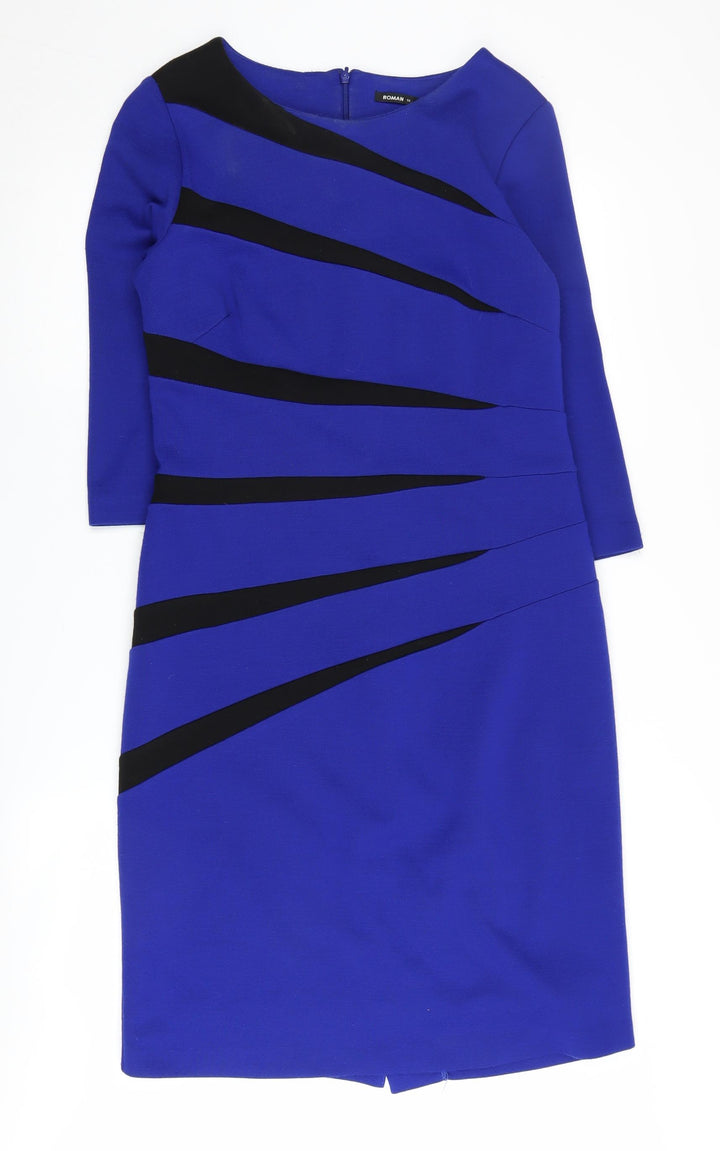 Roman Women's Blue Knee Length Sheath Dress Size 14