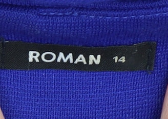 Roman Women's Blue Knee Length Sheath Dress Size 14