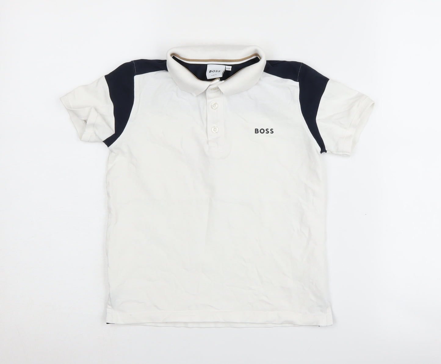 BOSS Boys White Polo Shirt, Size 8, Slim Fit, Logo Accent