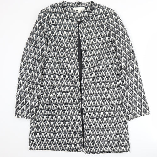 H&M Women's Black Geometric Overcoat Size 10