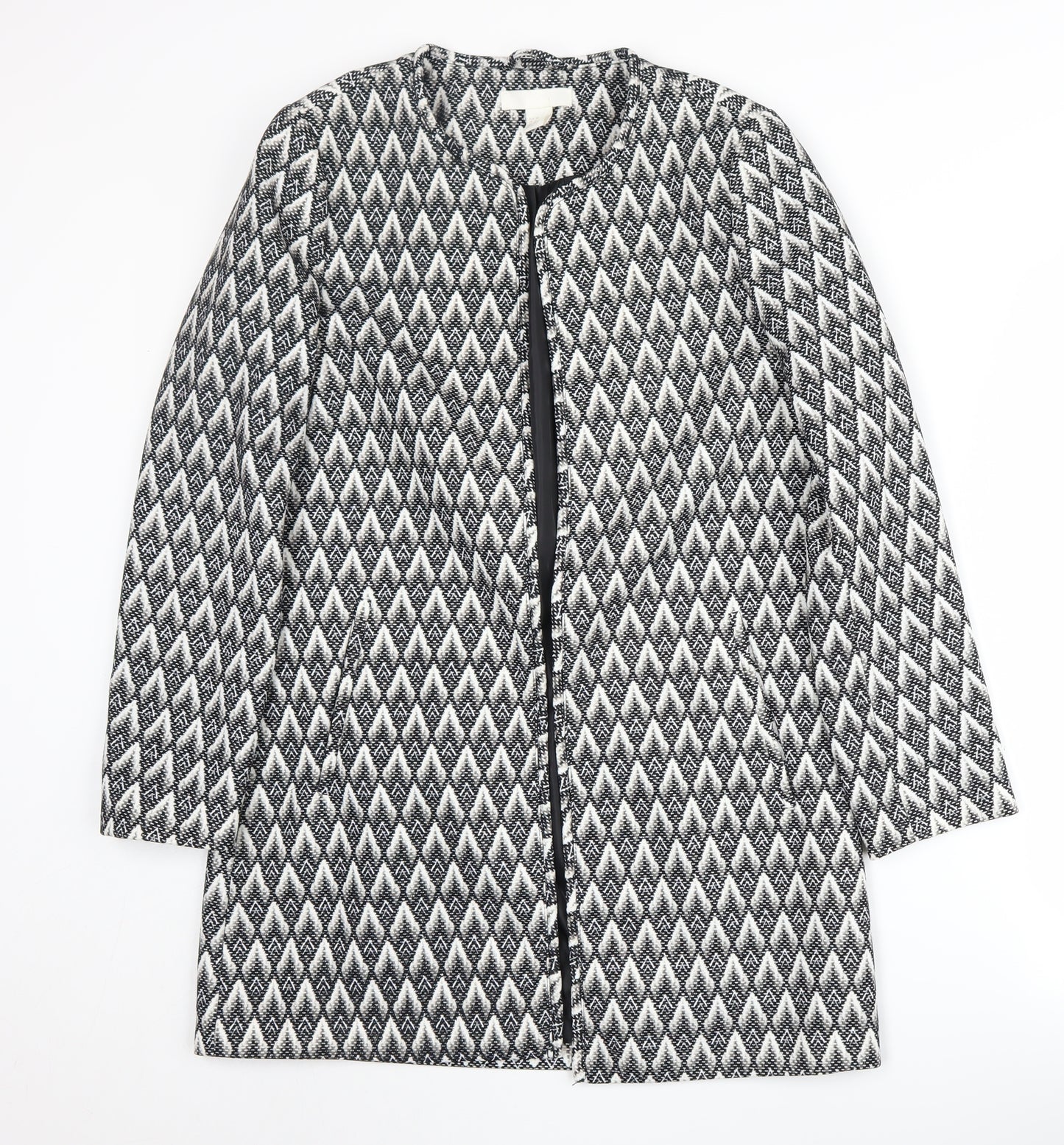 H&M Women's Black Geometric Overcoat Size 10