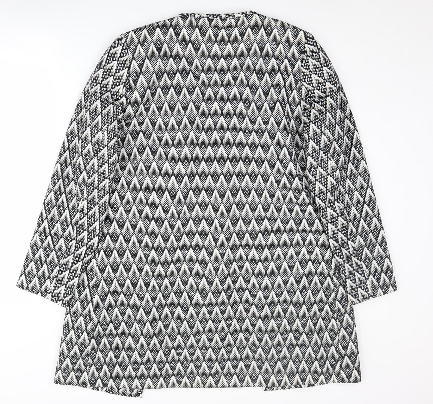 H&M Women's Black Geometric Overcoat Size 10