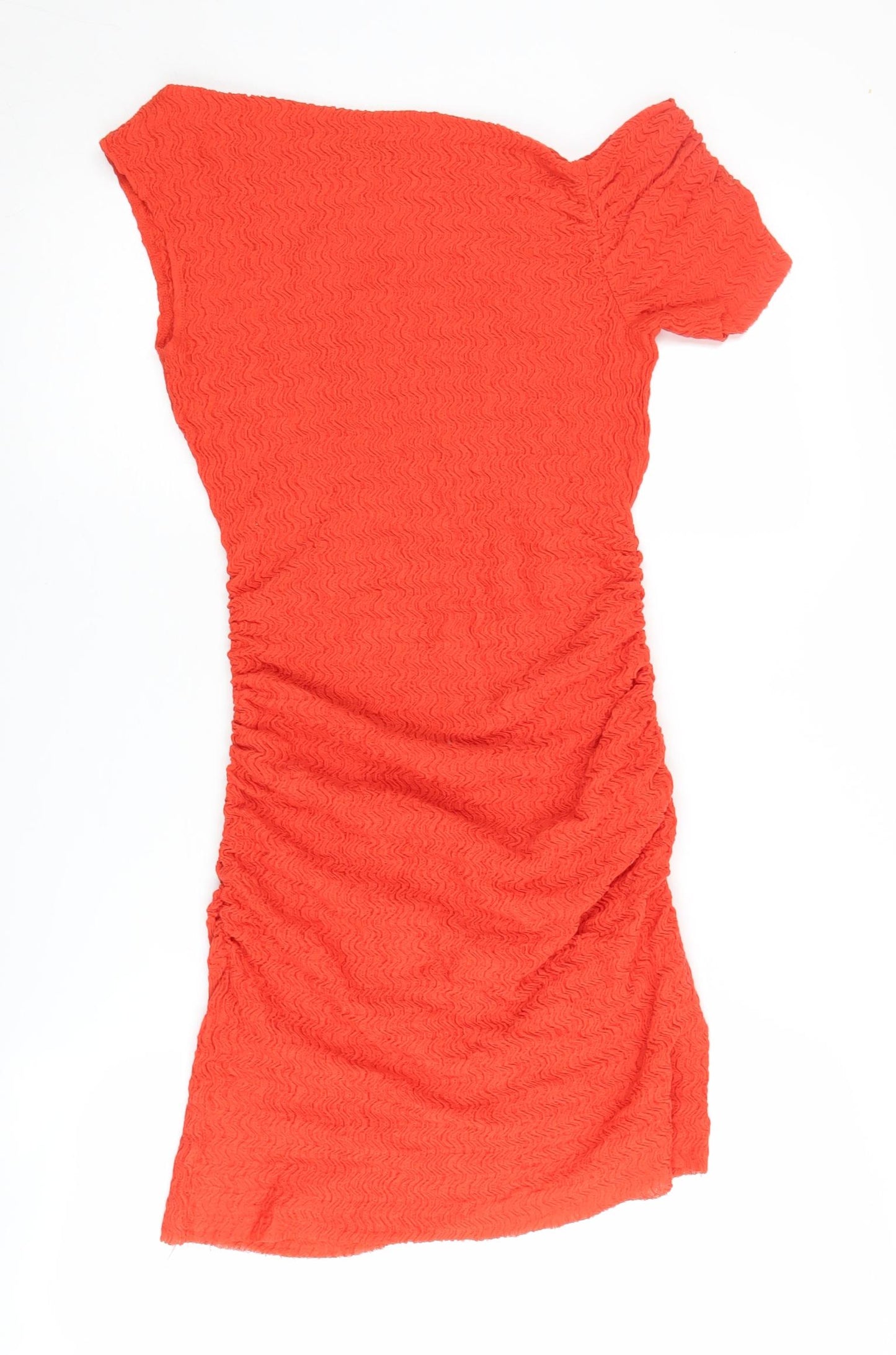 Zara Women's Orange Bodycon Dress Short Sleeve M