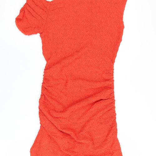 Zara Women's Orange Bodycon Dress Short Sleeve M