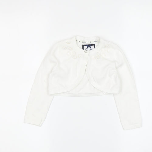 Junior J Girls White Shrug 2-3 Years, Cotton Blend with Bow Accents