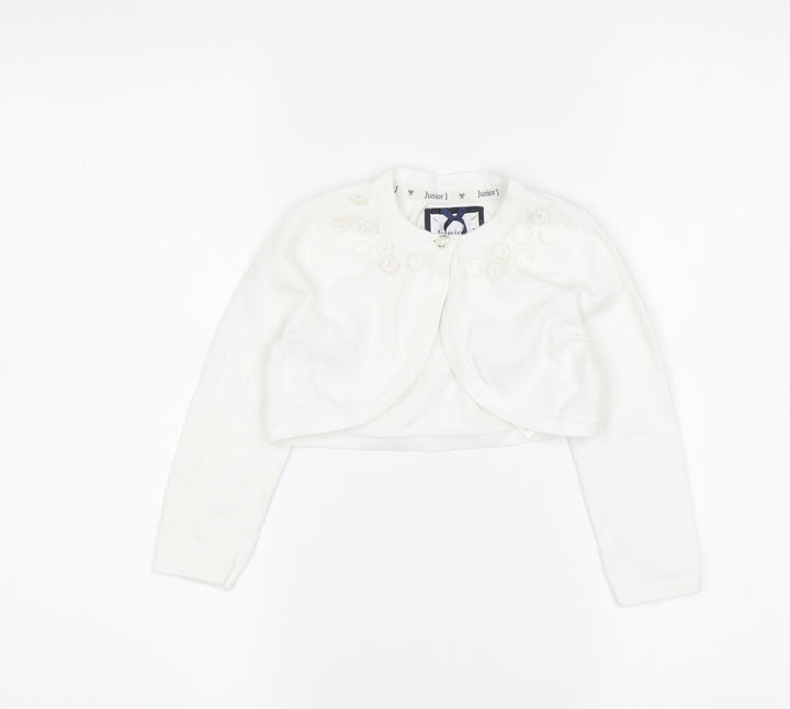 Junior J Girls White Shrug 2-3 Years, Cotton Blend with Bow Accents
