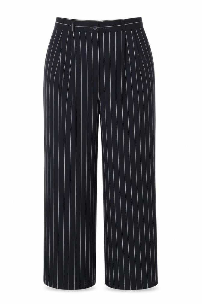 Front view of Debenhams Women's Black Striped Trousers, size 10